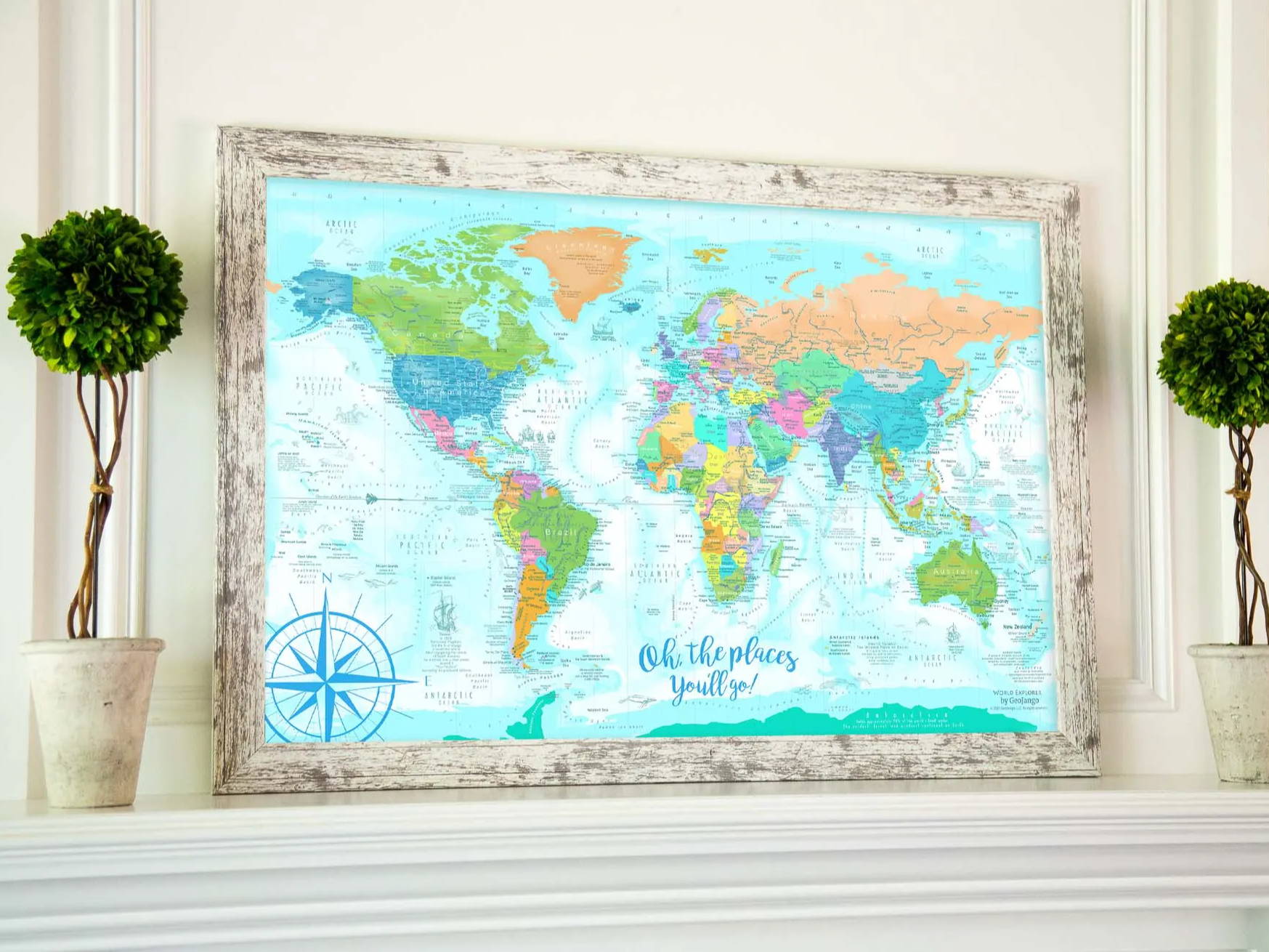 framed pastel world map