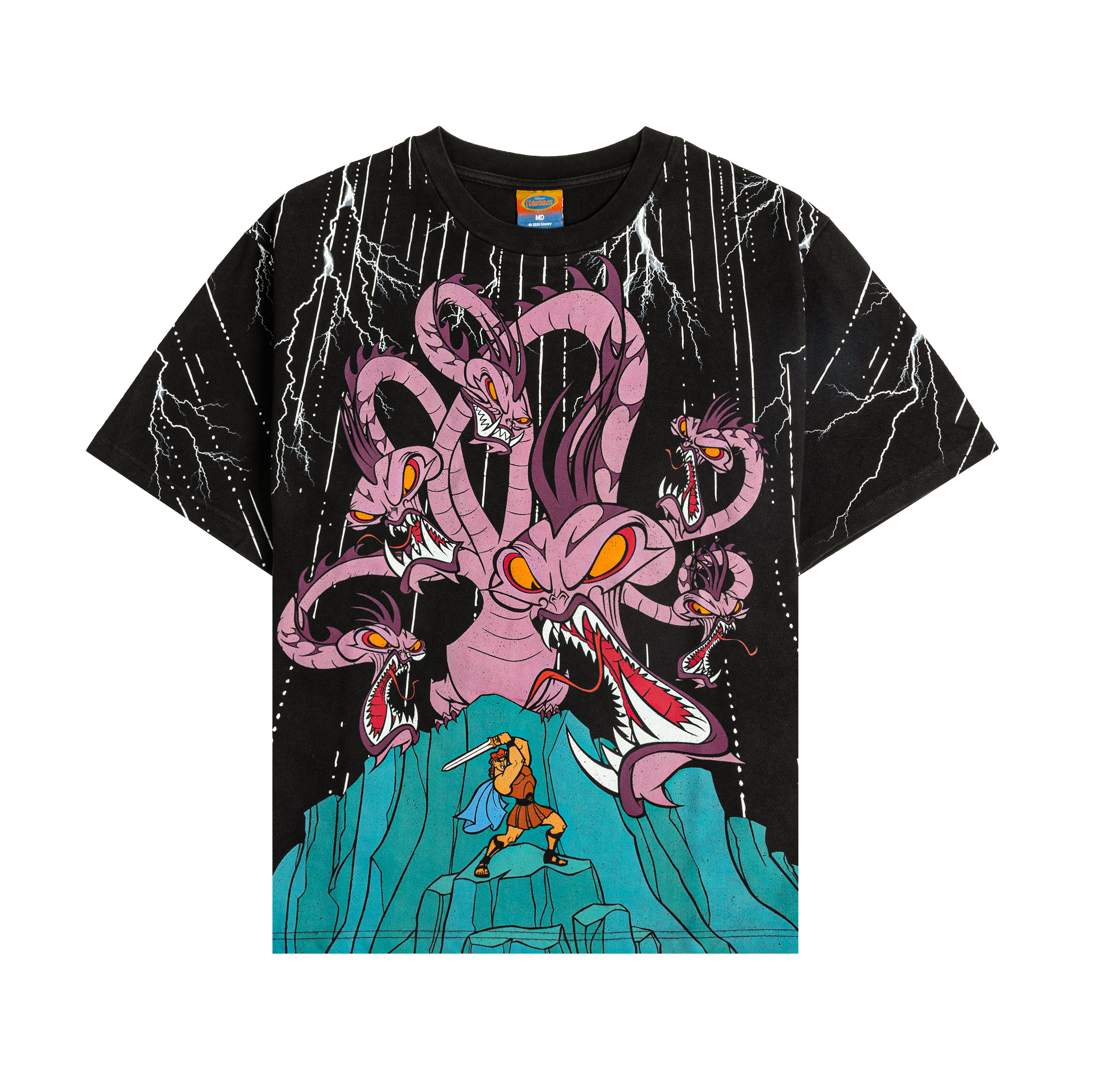 Graphic t-shirt featuring a monster with multiple tentacles and a warrior.