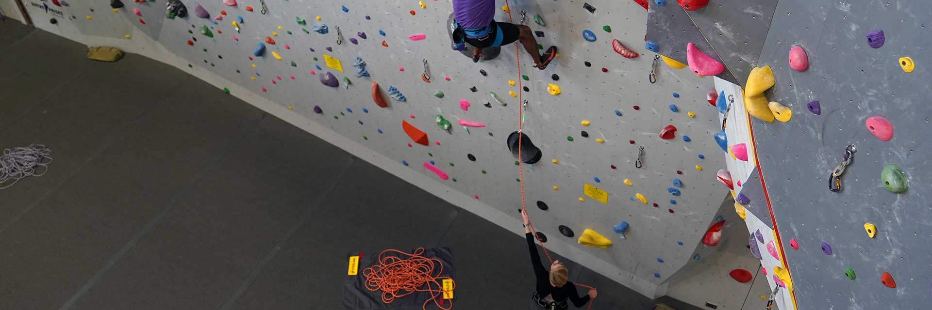 Climbers on a climbing wall