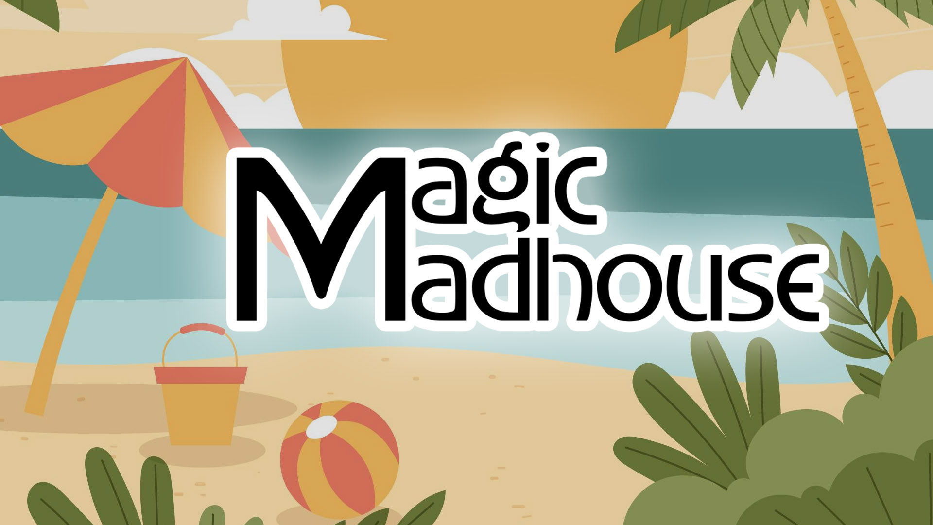 Magic Madhouse's Logo Displayed Over A Beach Scene