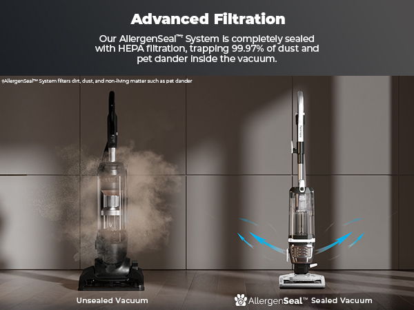 Vacuum cleaners demonstrating advanced filtration technology for pet hair removal.