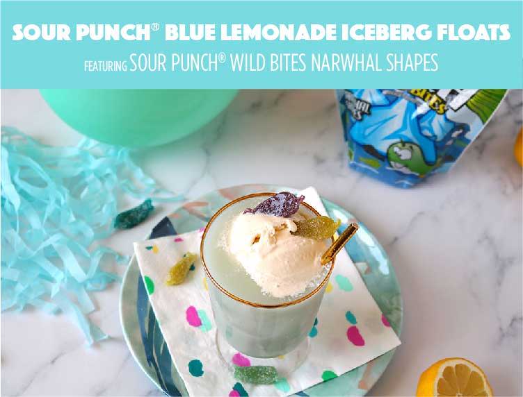 Sour Punch Blue Lemonade Iceberg Floats featuring Sour Punch Wild Bites Narwhal Shapes