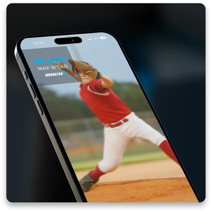 A smartphone displaying a baseball player in action on the screen.