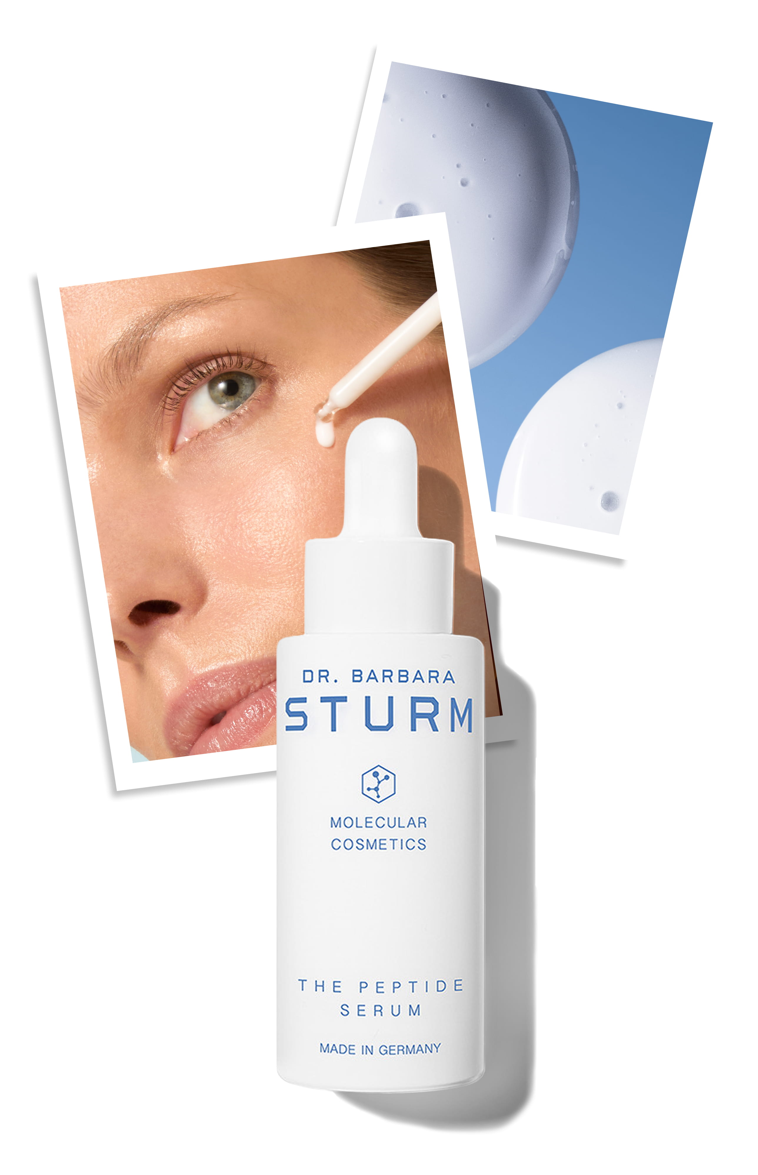 Dr. Barbara Sturm molecular connector serum with a model's face in the background.