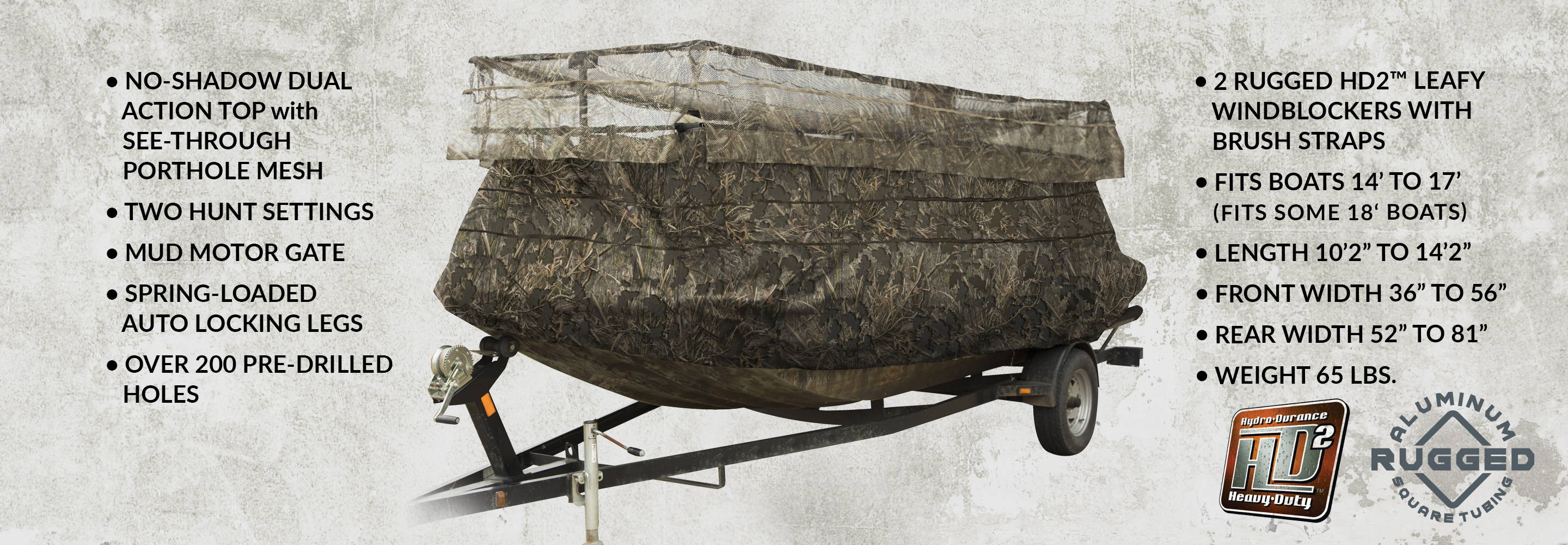 DRAKE WATERFOWL SYSTEMS GHILLIE BOAT BLIND WITH NO SHADOW DUAL ACTION TOP 