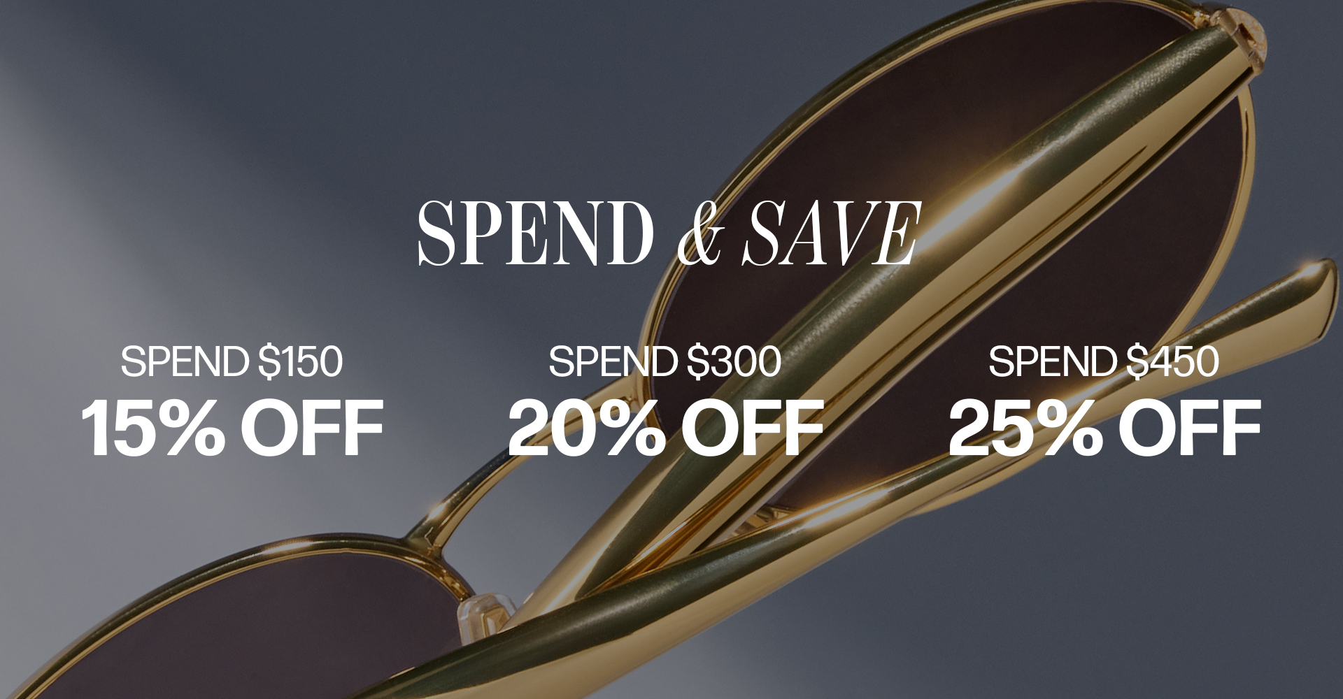 Promotional image for sunglasses discounts based on spending tiers.
