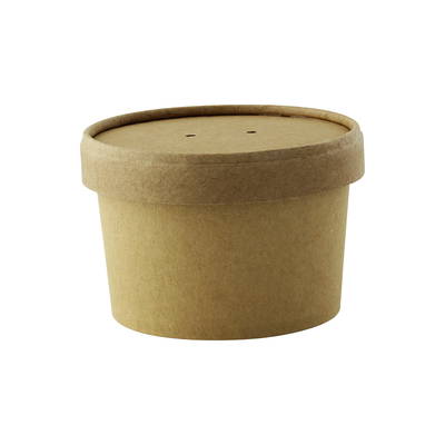 A kraft soup cup with a kraft lid