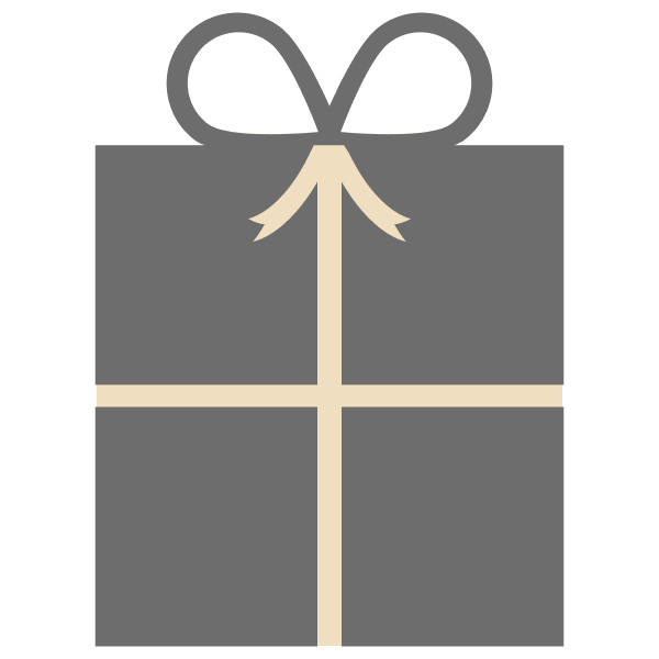 A wrapped gift box with a ribbon on top.