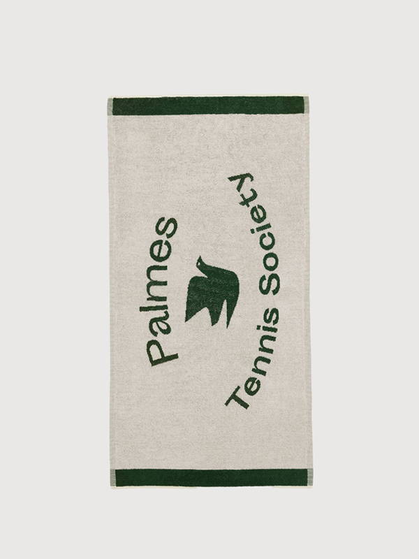 A product image of the Palmes Wet Tennis Towel in green and off white.