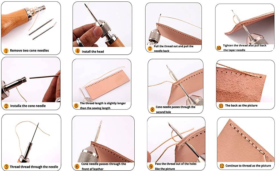 JCP Leather Canvas Tent Sewing Awl Quick Stitch Repair Tool Heavy Duty  Thread US