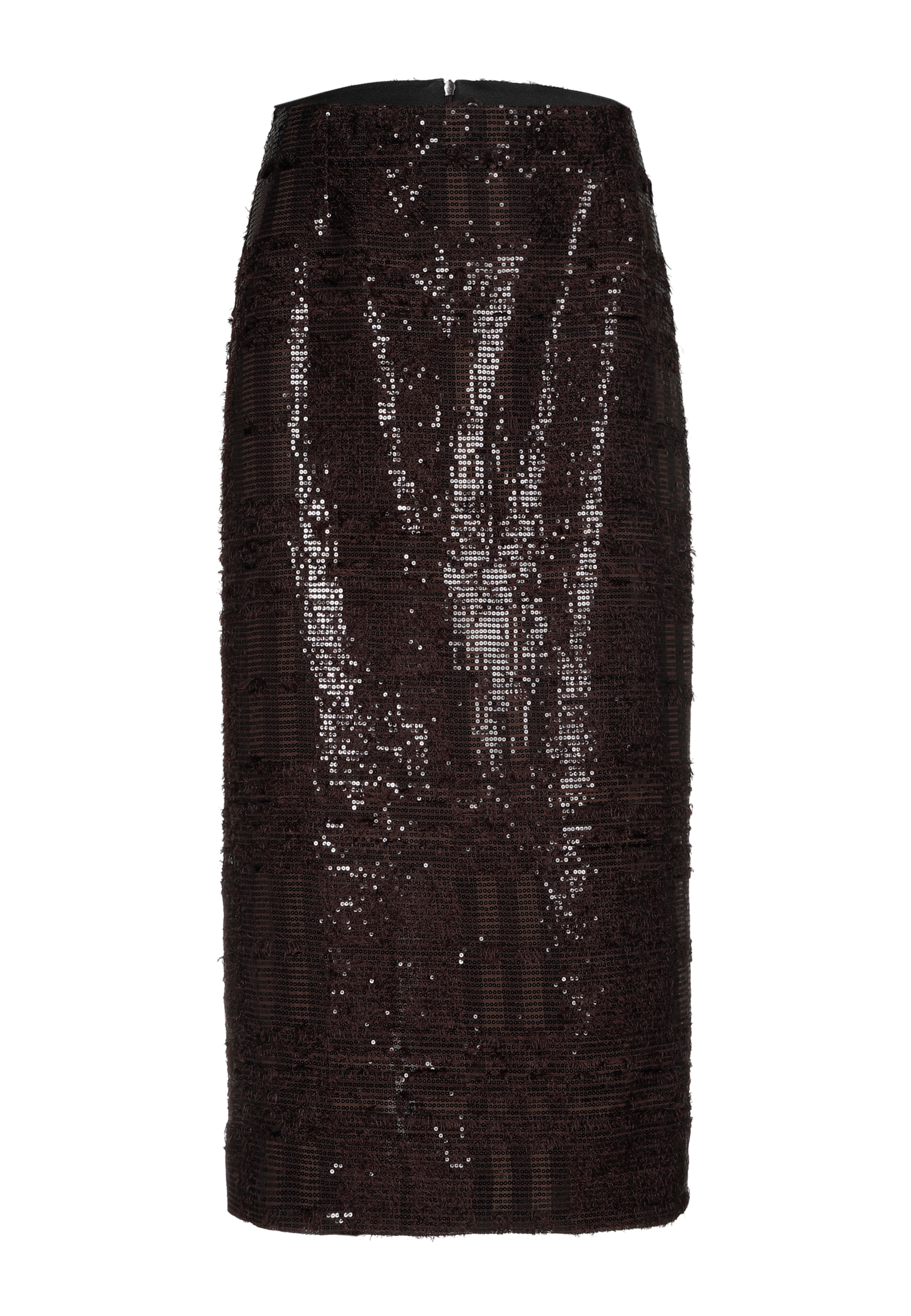 Brown sequin pencil skirt with a fitted silhouette.