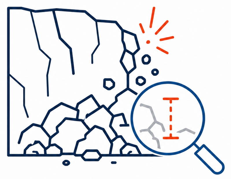 Rock face and fragmented material being assessed for blast performance