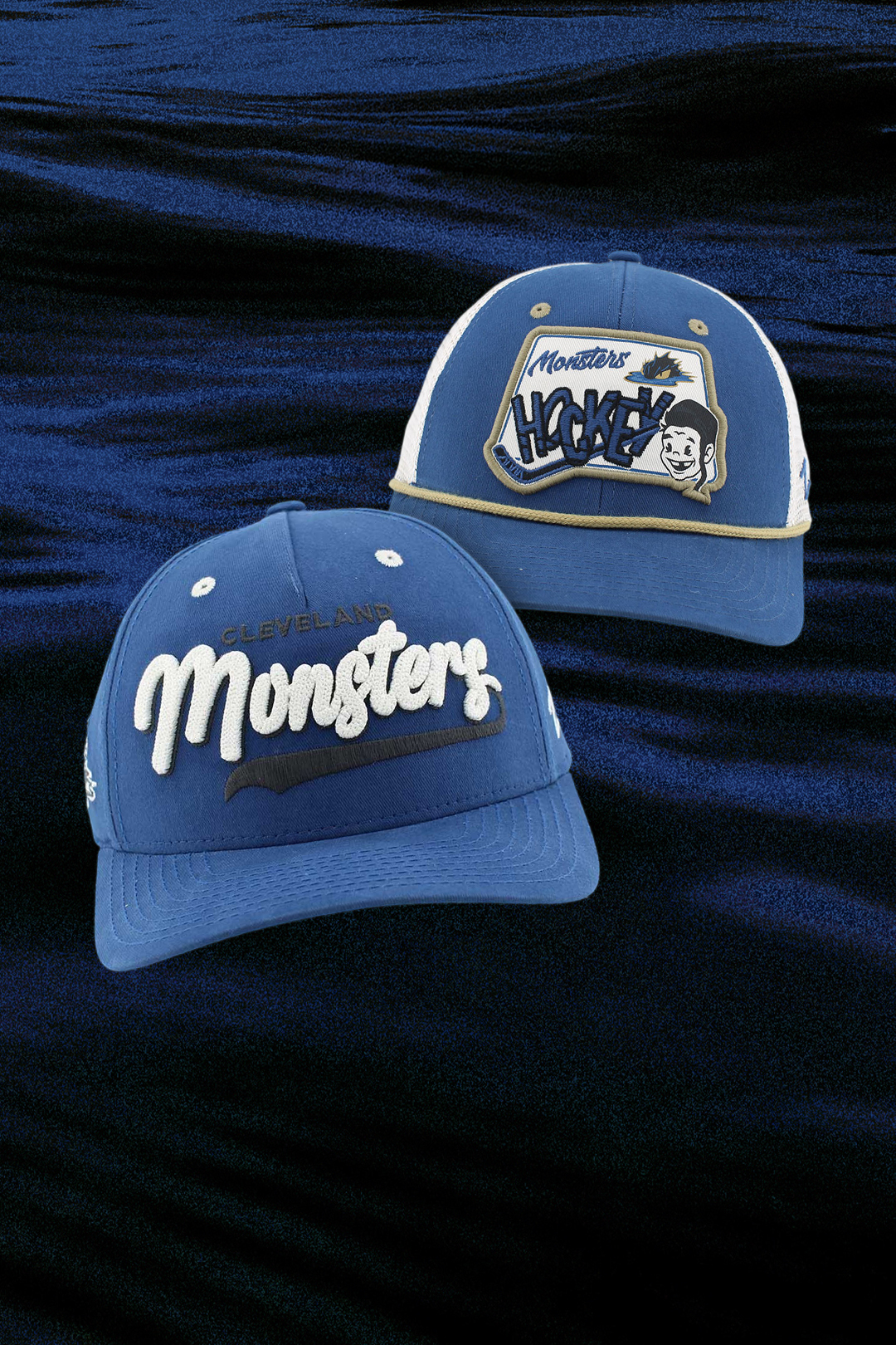 Two blue caps with 