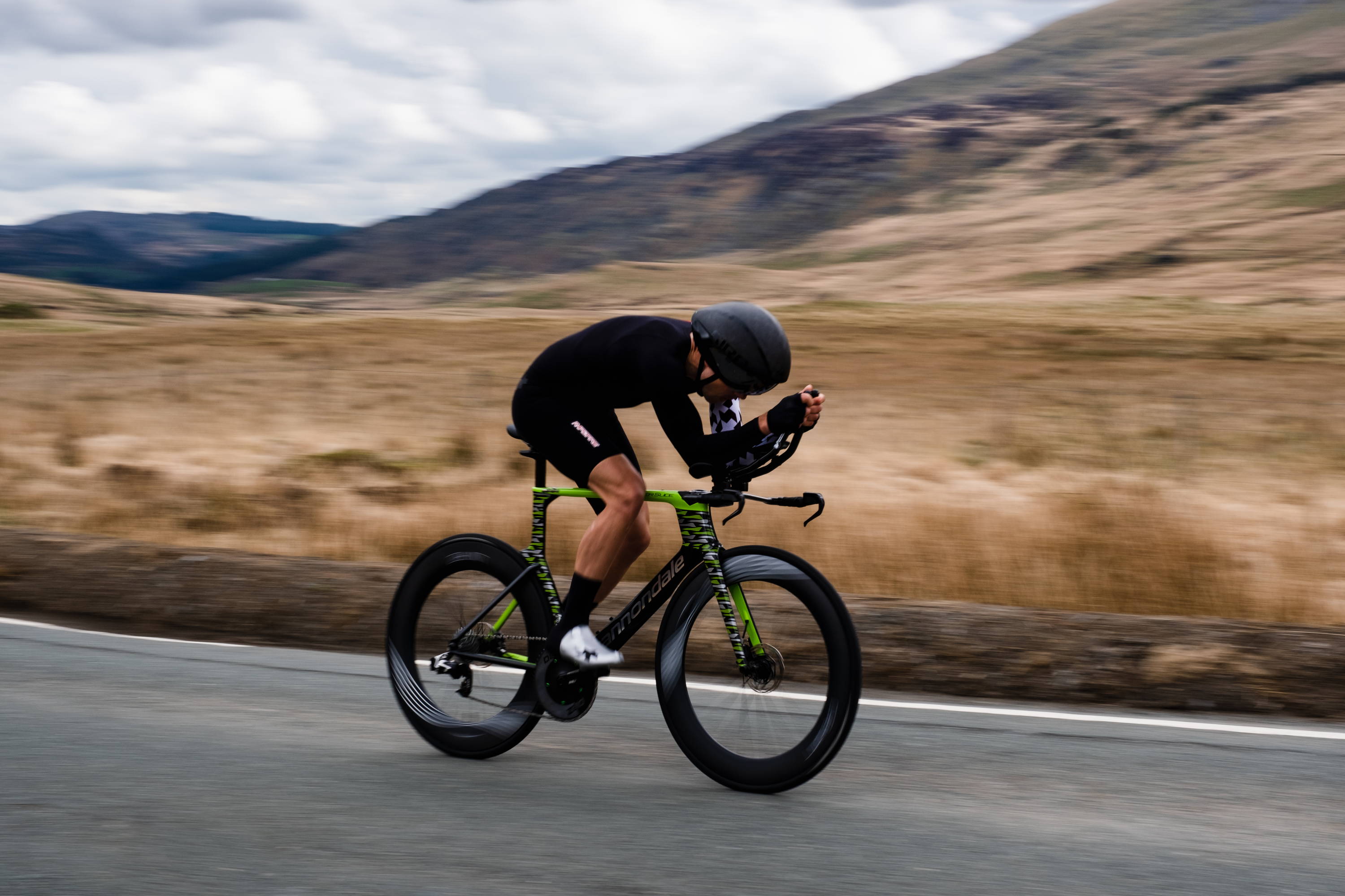 TT rider in aero position