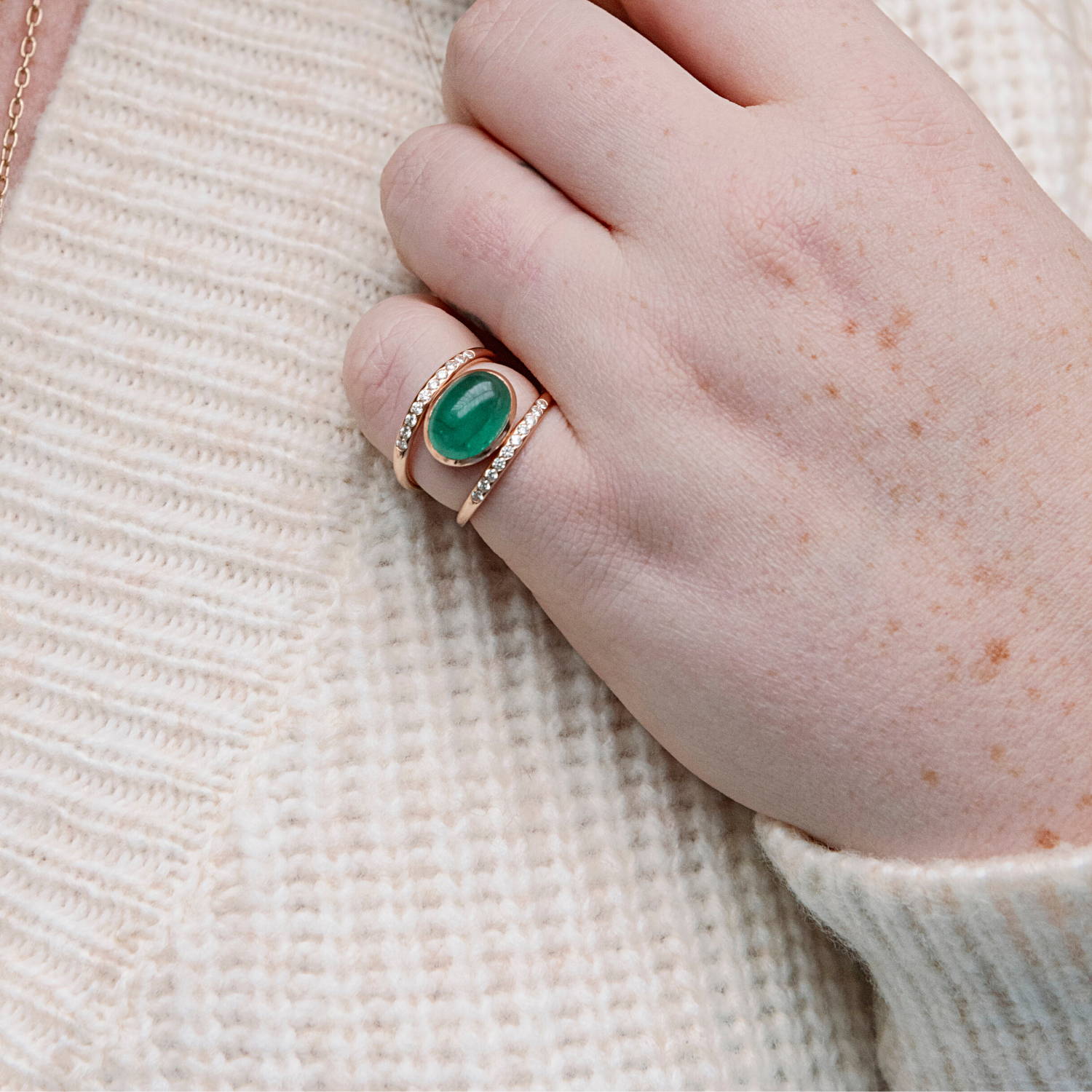 cabochon emerald and diamond Celeste ring by Mark Patterson