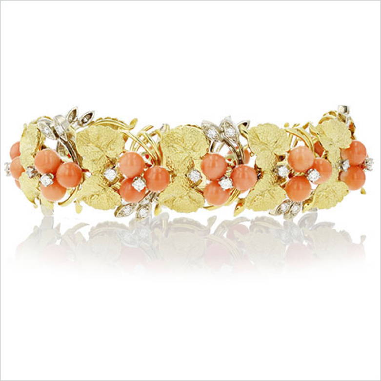 Coral and Diamond Bracelet