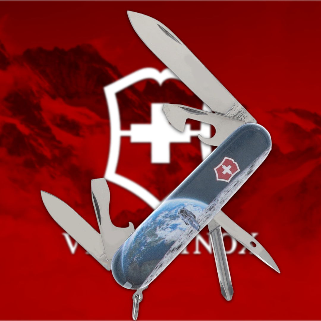A Swiss Army knife with a design featuring the Earth.
