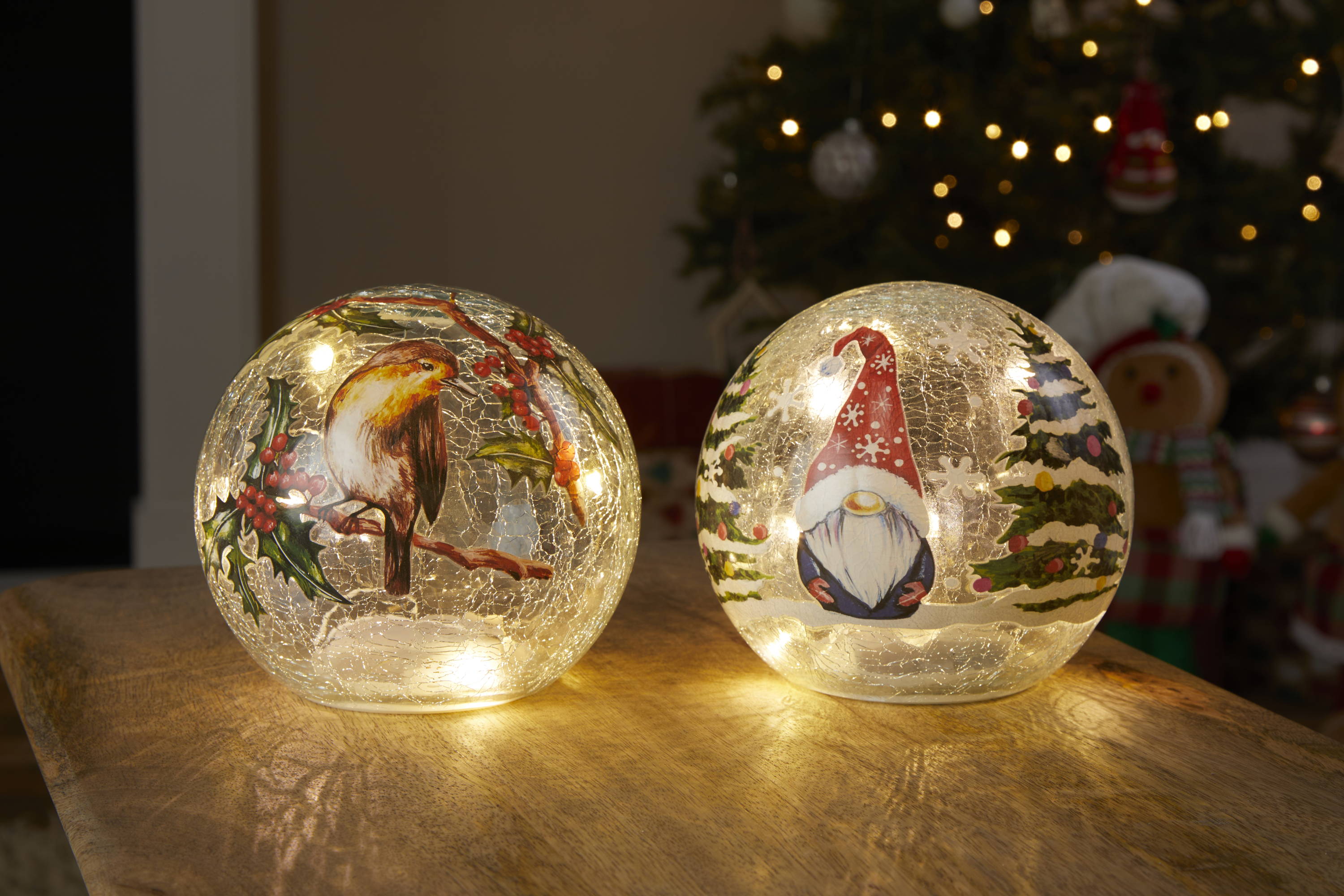 LED glass crackle ball scene Christmas decorations
