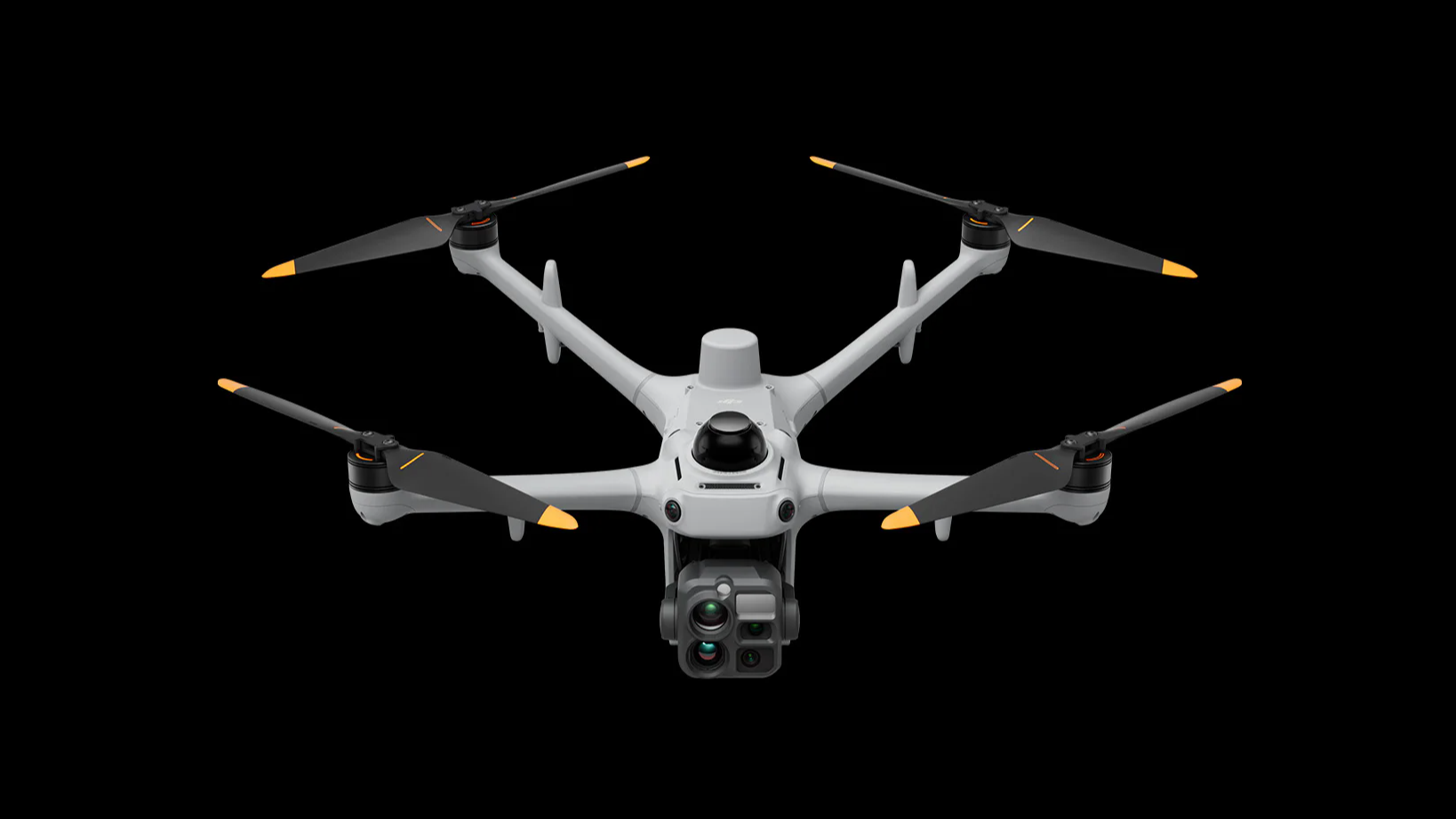 A DJI Matrice 5TD drone with four rotors and a camera facing forward.