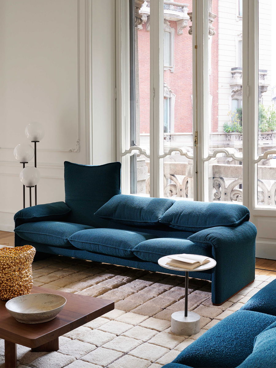 Maralunga Sofa in blue by Cassina Furniture