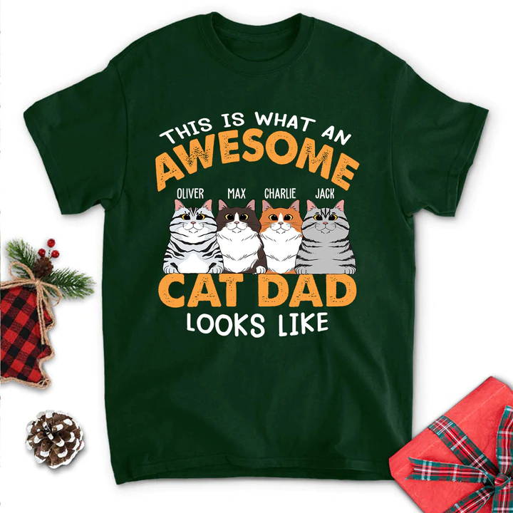AWESOME CAT DAD - PERSONALIZED CUSTOM UNISEX T-SHIRT