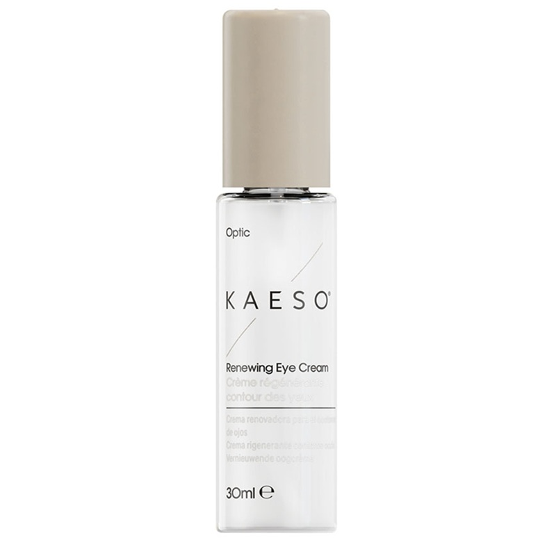 A bottle of Kae So Renewing Eye Cream with a beige cap.