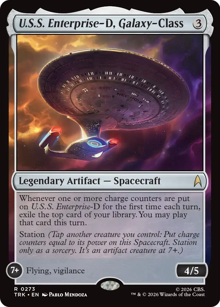 The card U.S.S. Enterprise-D from the upcoming MTG Star Trek crossover.