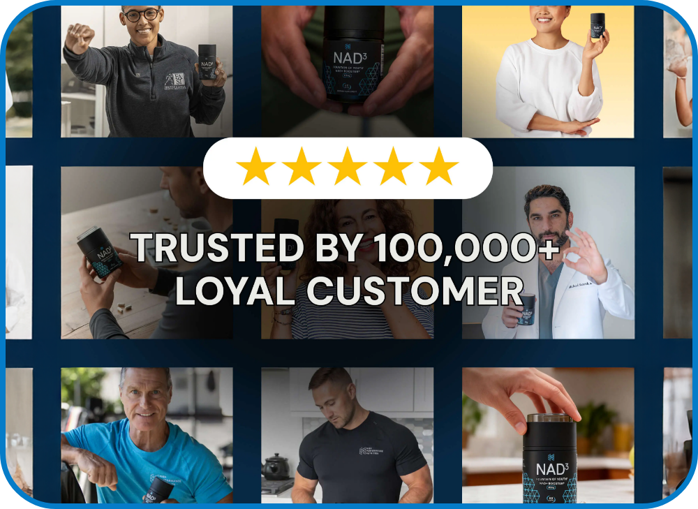Collage of people with product, five-star rating, trusted by 100,000+ customers.