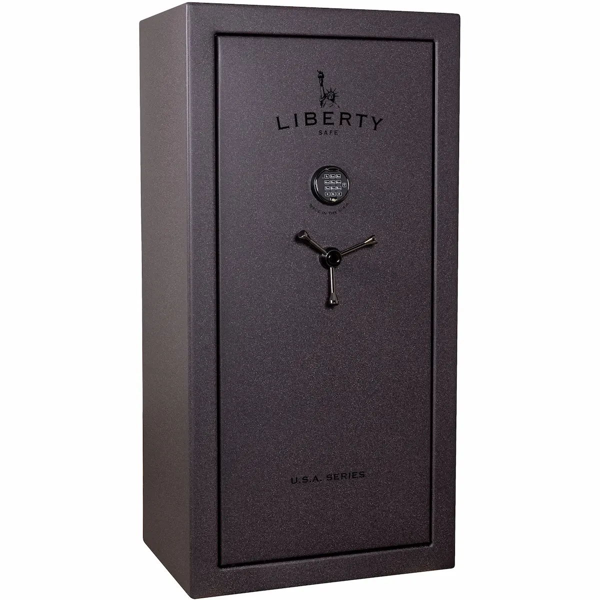 Liberty USA 30 gun safe forged red exterior front view