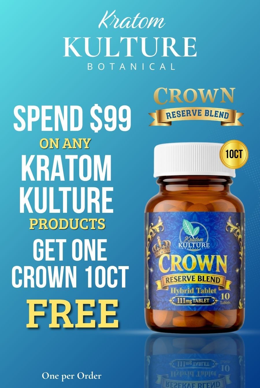 Promotional image for Kratom Kulture offering free Crown product with purchase.