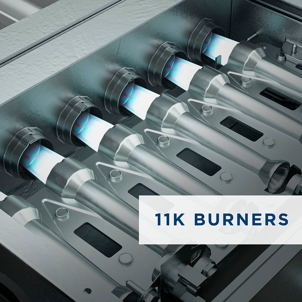 Quiet operation from small, efficient 11K burners
