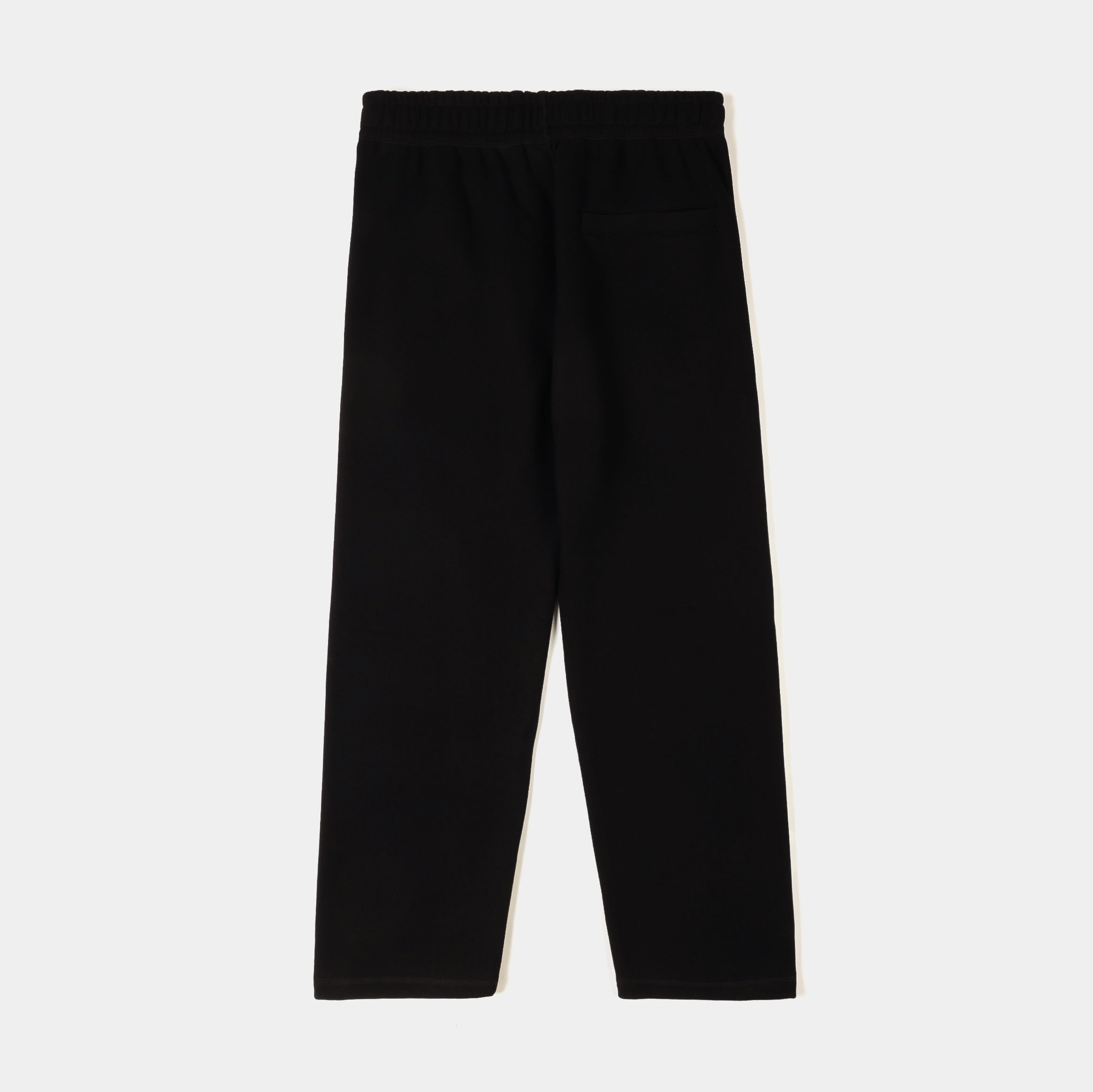 Black pants featuring colorful stained glass window designs on the sides.