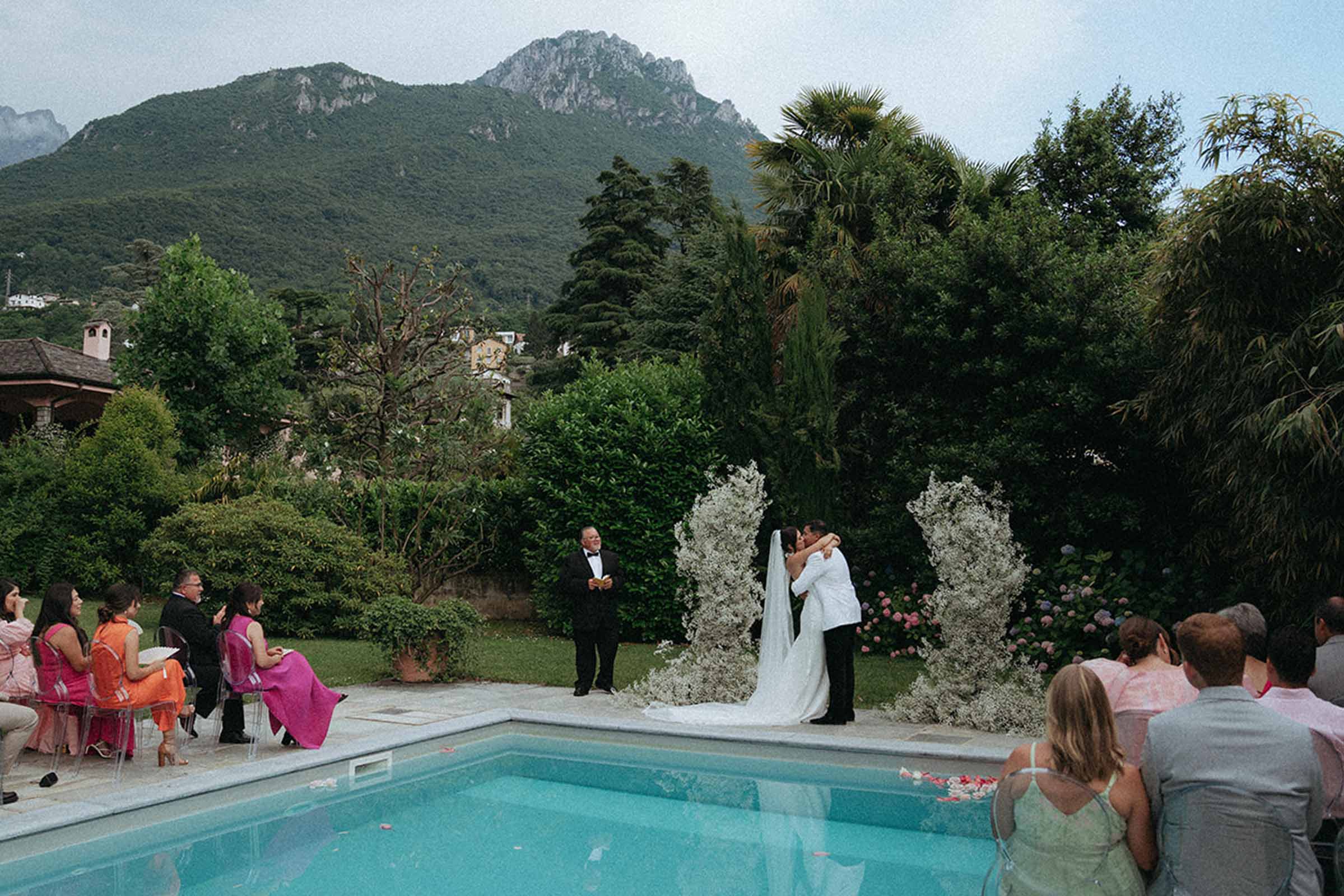 Bride and groom at wedding ceremony in Italy