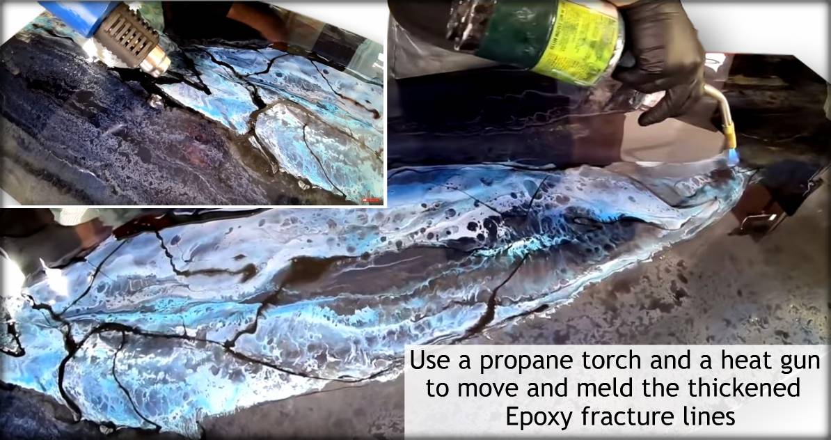 Use a propane torch and heat gun to move and meld the thickened epoxy fracture lines.