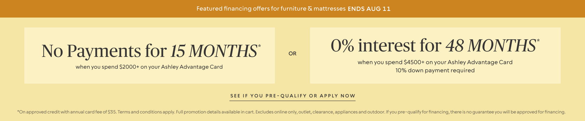 Promotional offer for no payments and 0% interest for specified months.