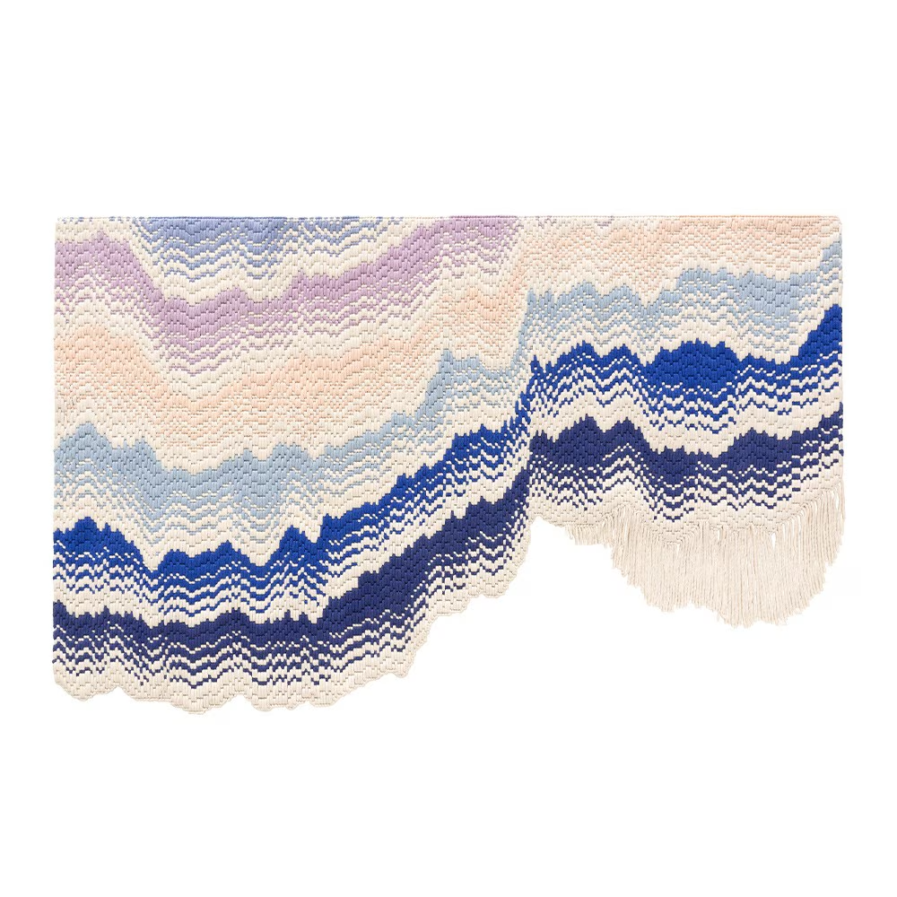 Abstract wavy lines in pastel colors with dark blue accents.