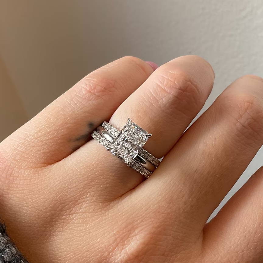 Low Basket and Open Spacer White Gold Ring Stack