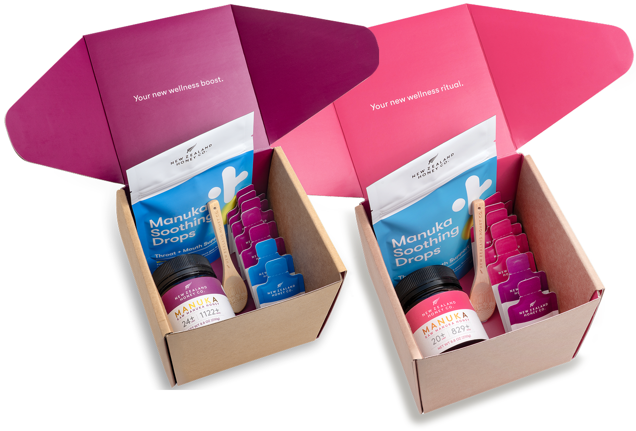 Two open boxes containing colorful products and utensils.