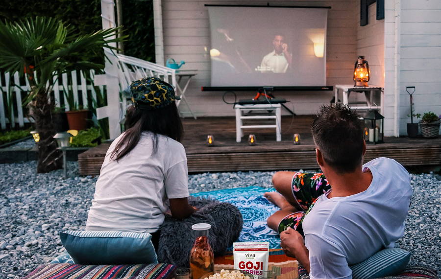 couple watching outdoor movie