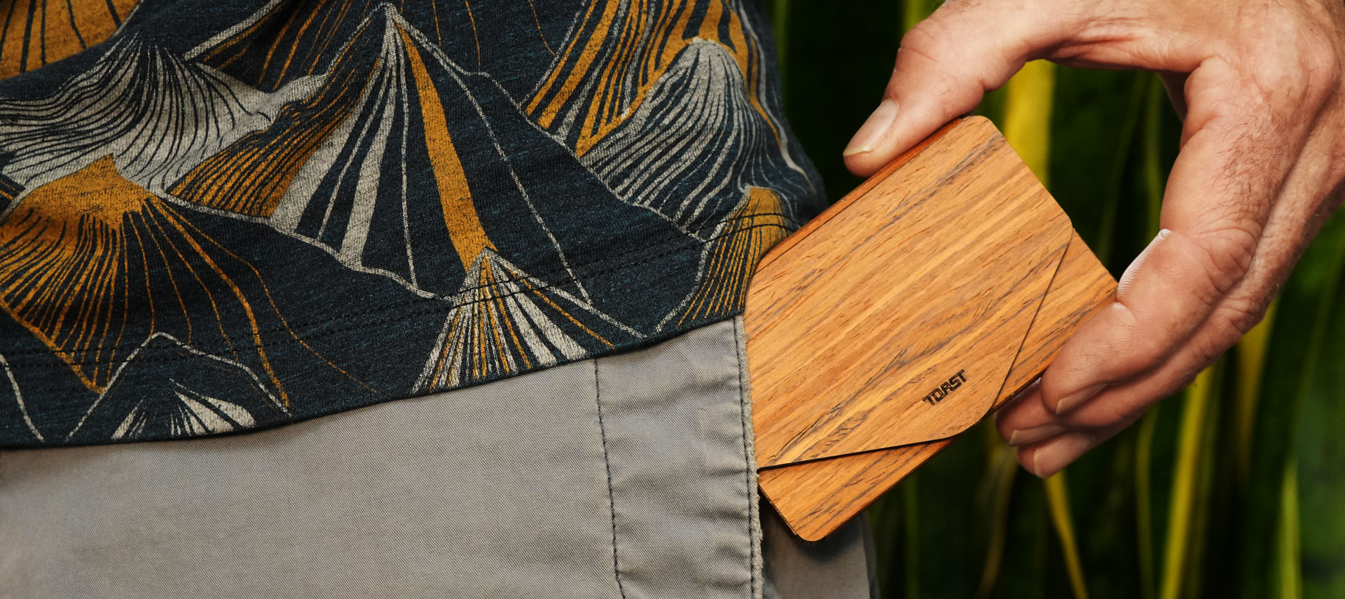 Lifestyle image of Toast Bansai wood wallet