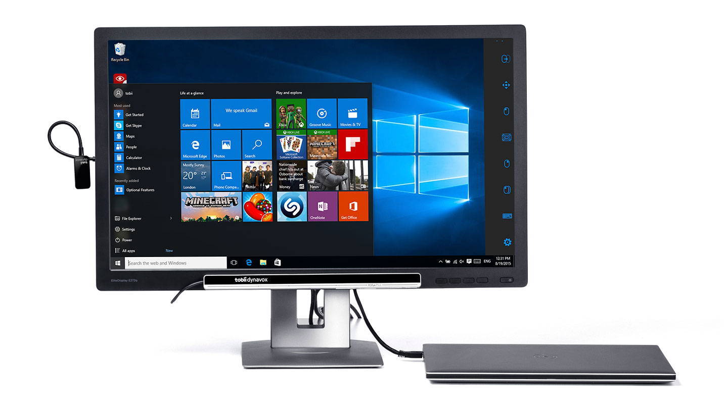 Computadora Windows estacionario con el PCEye Plus de Tobii Dynavox. 
