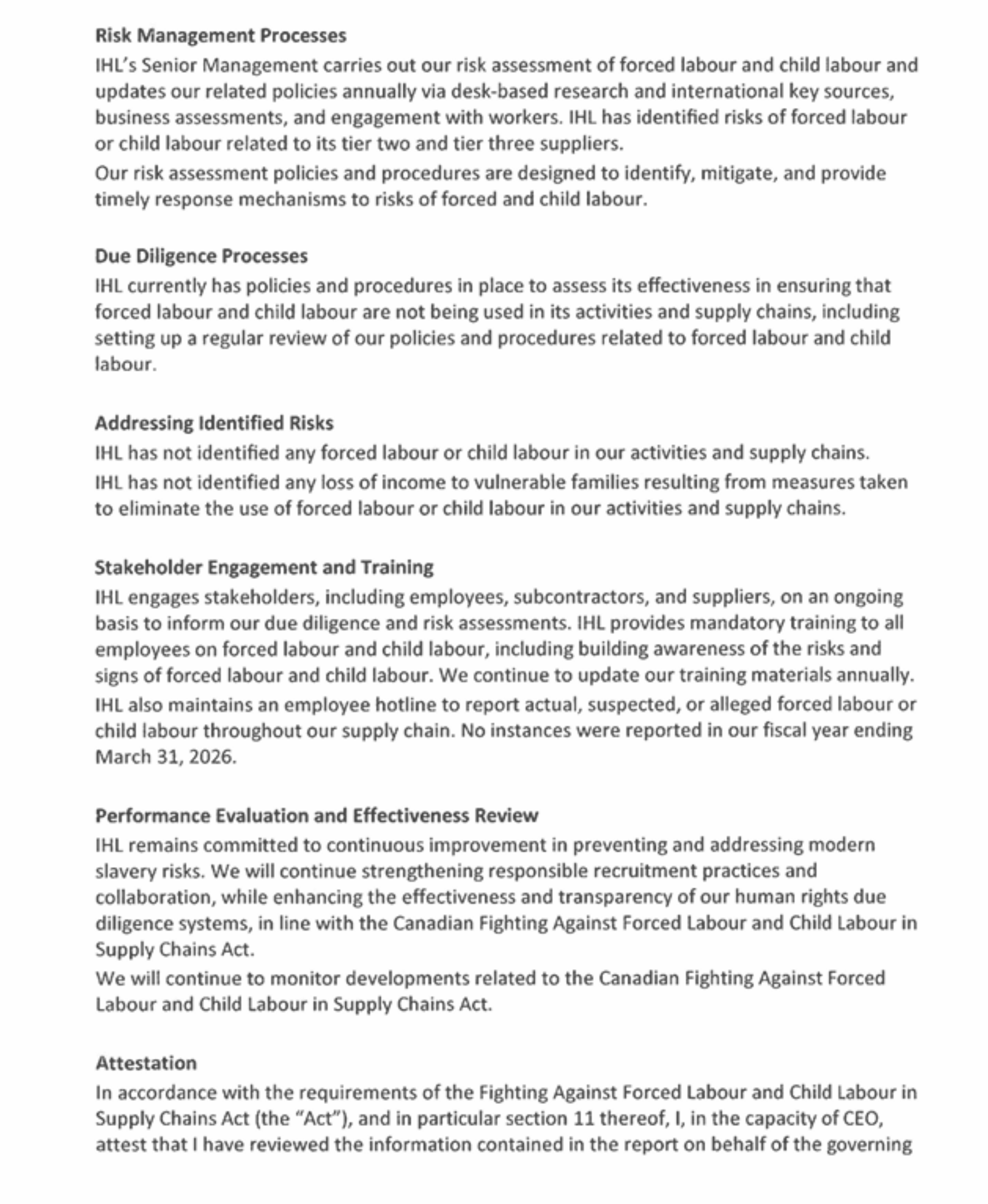 Child Labour Policy IHL Canada 