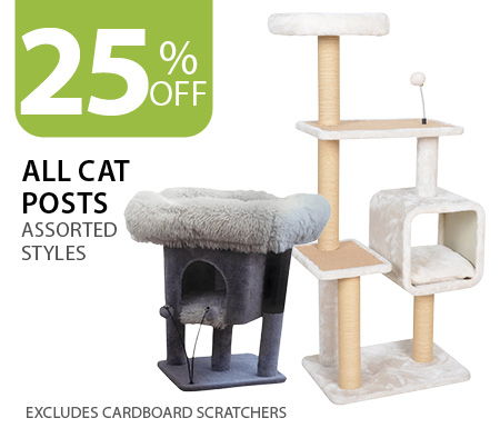 25% off all cat posts. Excludes cardboard scratchers