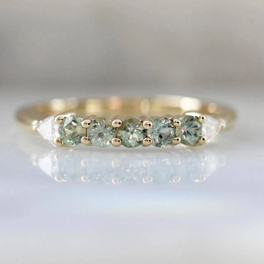 Round Brilliant Green Sapphire Band