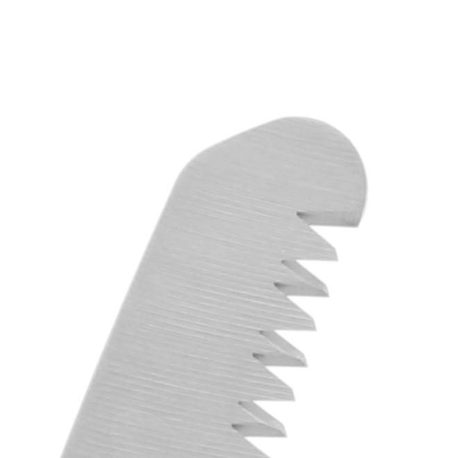 Close-up of tip of a saw blade with a round, blunt tip
