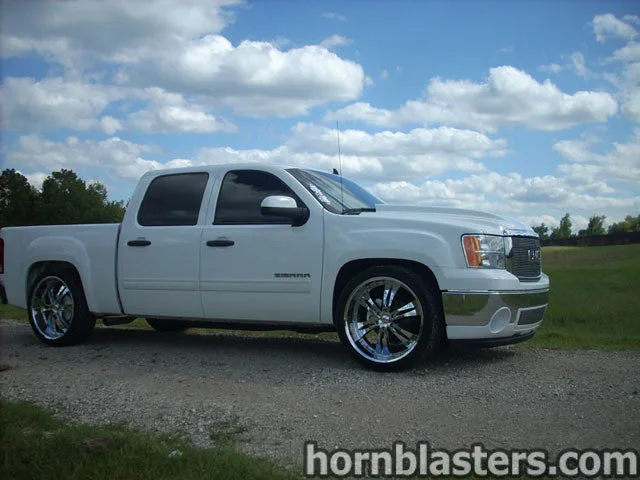 Shocker XL Train Horn kit hardware staged on Rhett's GMC Sierra photo 2