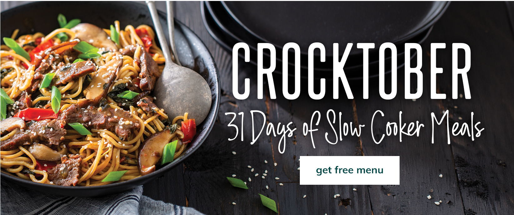 Crocktober: 31 Days of Slow Cooker Meals with a “Get free menu” button.