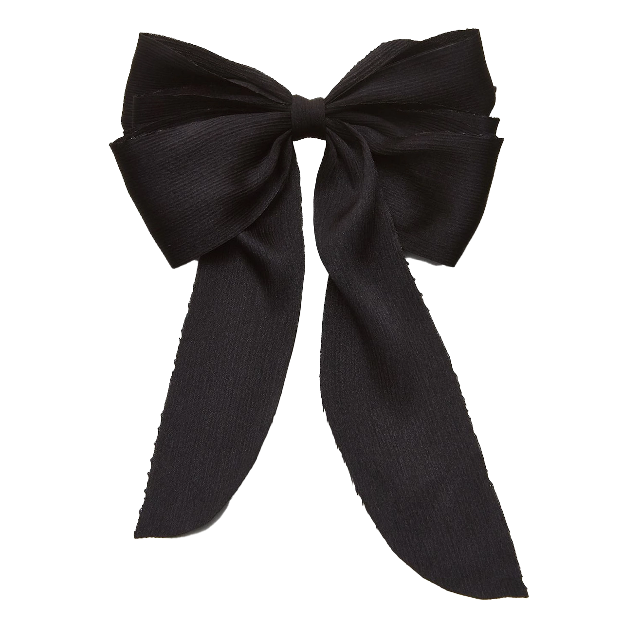 Black fabric bow with two long tails.