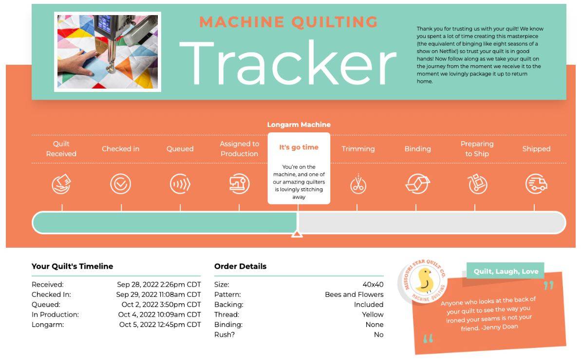 Machine quilting online order tracker