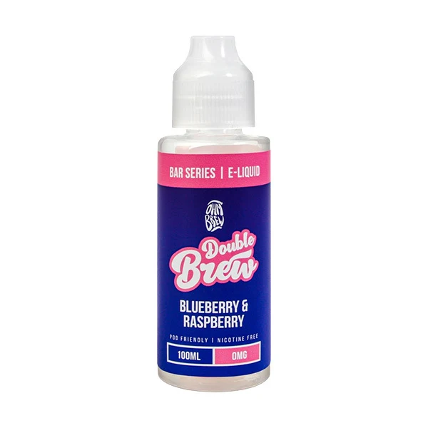 Bottle of blueberry and raspberry e-liquid from Double Brew.
